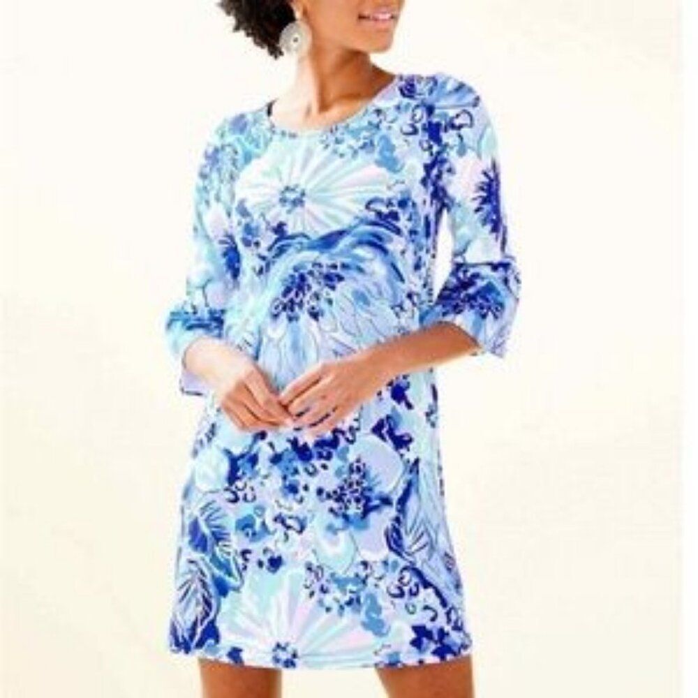 Lilly Pulitzer Women Blue Floral Bell Sleeves Catch And Keep Mini Dress Size XXS - Picture 2 of 11